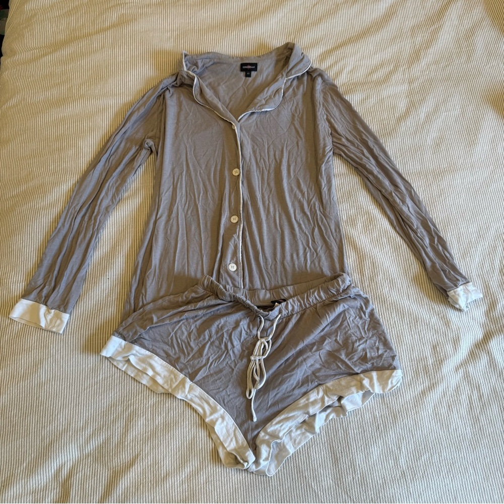 Cosabella Light Gray Pajama Set with White Accents